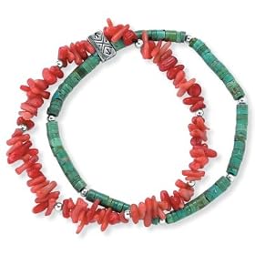 Turquoise Coral Silver Bracelet 7 by Palm Beach Jewelry