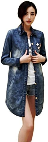 WenVen Womens Vintage Single Breasted Turn Down Collar Denim Jacket(AsPicture,US XL/Asian 3XL)