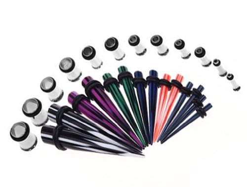 Taper Kit 14 Pairs Checkerboard Acrylic Taper and Plugs Stretching Kit 10G-00G Gauges Set - 28 Pieces