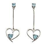 EXP Sterling Silver Sky Blue Topaz Embedded Heart Dangle Earrings