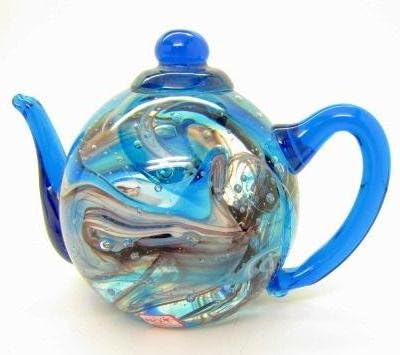 T-Pot Teapot Glass Unusual Paperweight Art Glass 3.5" Ink Swirl