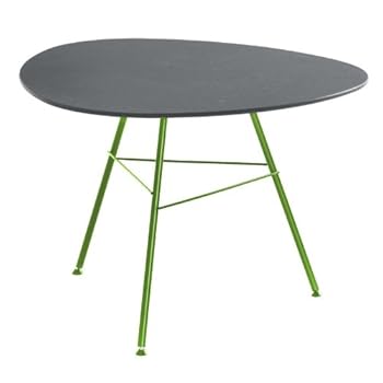 Leaf Table triangulaire H50 - Table d'Appoint gris/piètement vert mat/Plateau en MDF hydrofuge