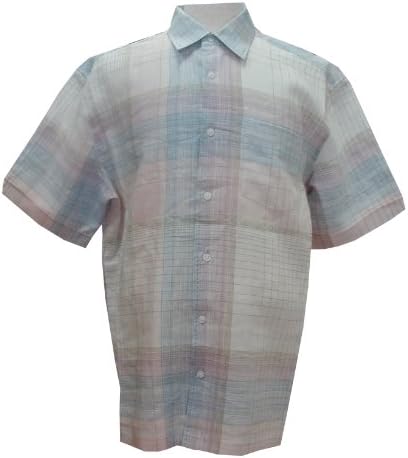 Cubavera Blue Mood Plaid Yarn Dyed Textured Linen Shirt Gossamer Pink 2X