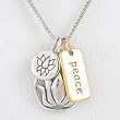 Lotus Flower & Peace Charm Necklace in Sterling Silver and Gold Vermeil on a 18" Rhodium Box Chain, #8449