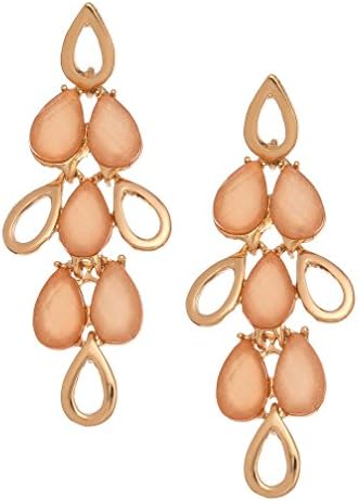 Pastel Bead Gold Shower Drop Earrings (Peach)