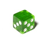 16mm d6 Green Translucent Square Edge Dice with "Blank 1 Pip"