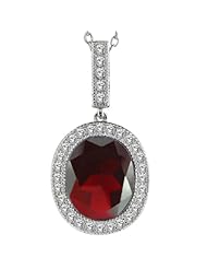 3.16 Ct Natural 9X11mm Oval Red Garnet Sterling Silver Pendant With 18" Chain