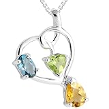 Multicut London Blue Topaz Peridot Citrine Pendant Necklace Sterling Silver