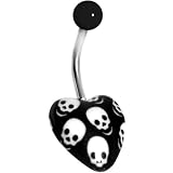 Gothic Black Skull Heart Belly Ring