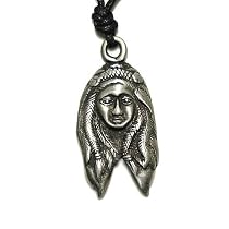 Native American Indian Warrior Pewter Pendant on Adjustable Choker
