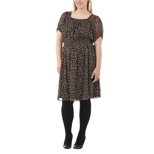 Merona® Plus Short Sleeve Printed Chiffon Dress – Black/Brown 2 Plus