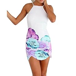 Sexy General Print Backless Cotton/Polyester Spring Summer Halter Spaghetti Strap Cocktail Wedding Dress/Mini Dress 