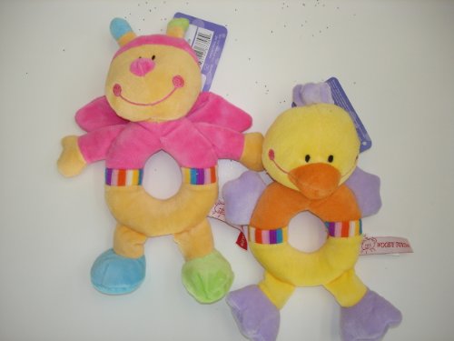 Baby Plush Ring Rattle - Bumblebee and Ducky, 2 Pcs/set