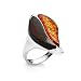 Sterling silver and leaf-shaped, cogac and cherry amber ring