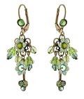 Michal Negrin Earrings with Hand-Painted Flowers, Dangle Glass Beads, Green and Olivine Swarovski Crystals