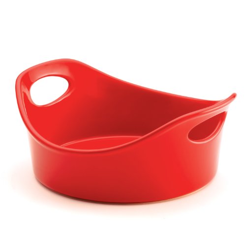 Rachael Ray Stoneware 2-Quart Round Bubble and Brown Baker, Red