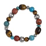 Sterling Silver Multi-Gemstone Southwestern Beaded Stretch Bracelet