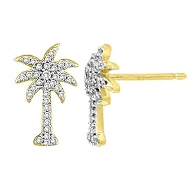 14K Yellow Gold 1/3 ct. Diamond Palm Tree Earrings by 