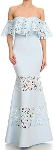 Off-Shoulder Maxi Dress (L, Baby Blue)