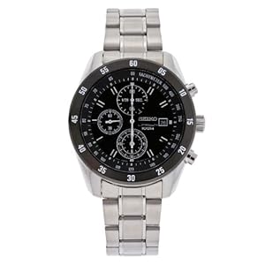 Seiko Men's SNDC47 Stainless Steel Chronograph Black Dial Watch (Watch)