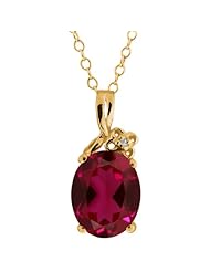 3.37 Ct Oval Red Created Ruby White Topaz 14K Yellow Gold Pendant