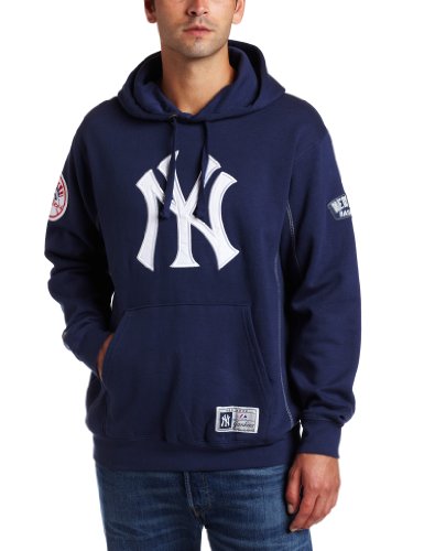 MLB Men's New York Yankees Be Proud Long Sleeve Hooded Fleece Pullover, Athletic Navy/Stone Gray, Large