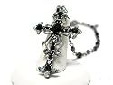 Black Crystal Cross and Beads Chain Necklace