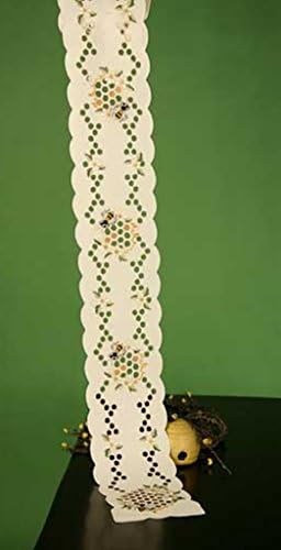 HONEY BEES EMBROIDERED 60" TABLE RUNNER - DINING ROOM - KITCHEN - HAND CUT WORK - CENTERPIECE - HOME DECOR - WOMENS GIFTS - PIANO RUNNER - SOFA TABLE