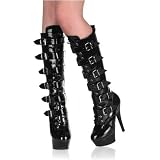Women's Kiss-2049 (5003), 6 Stiletto Heel Lace-Up Platform Knee Boot With Bckl