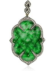 18kt Yellow Gold Diamond Pave Jade Carved Pendant Silver Designer Jewelry