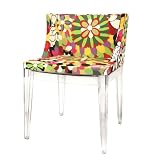 Accent Chair with Floral Patterned Fabric Seat and Transparent Legs