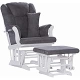 Stork Craft Tuscany Custom Glider and Ottoman with Lumbar Pillow, White/Grey