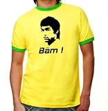 Coole Fun T-Shirts BAeM in your FACE ringer Bruceee T-shirt, gelb/gruen, Groesse: L
