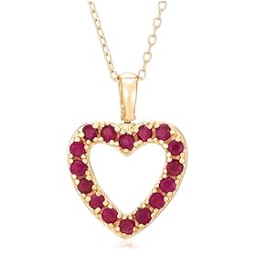 Yellow Gold Overlay Sterling Silver Ruby and Diamond Accent Heart Pendant, 18 by Amazon.com Collection