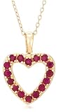 Yellow Gold Overlay Sterling Silver Ruby & Diamond Accent Heart Pendant, 18"