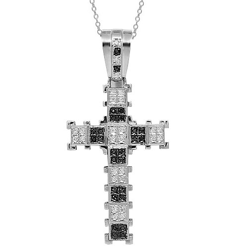 14K White Gold Mens Diamond Custom Cross Pendant 1.25 Ctw