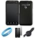Black Front and Back Snap On Hard Shell Phone Protector Case for Verizon Wireless LG Revolution Smartphone + Clear Screen Protector + Black Retractable Car Charger for LG Revolution Phone + SumacLife TM Wisdom*Courage Wristband