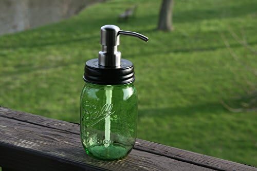 Green Ball Jar Soap Dispenser - Black Mason Jar Lid paired with a Stainless Soap Pump - Heritage Collection Green Pint Jar Soap Dispenser by Industrial Rewind