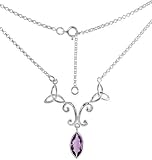 Sterling Silver 16" Celtic Necklace, w/ Marquise Cut Natural Amethyst Stone