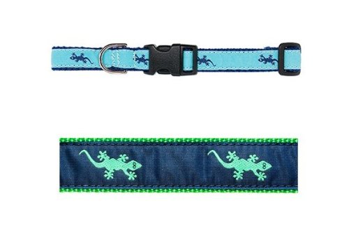 Preston PR054601-M-054 Green Gecko On Navy Collar - Nylon And Ribbon - .75 Inch - Medium 12-20 Inches