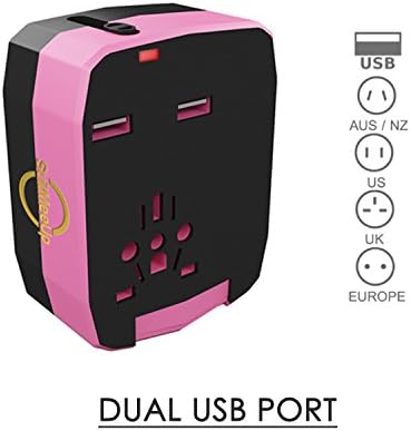 USA to UK Plug Adapter with Multiple USB Port & Car Charger by SuitMeeUp, a Travel Adapter for Universal International Power Which is Easy to Use Worldwide & is a Convenient Carry Size. (Black&Pink)