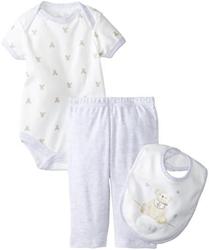 Rene Rofe Baby Unisex-Baby Newborn Teddy Bear 3 Piece Pant Set with Bodysuit and Bib, Multi, 3-6 Months