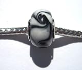 Murano Style Glass Lampwork Bead Fits Pandora Black and White Swirl, 14mm (3)