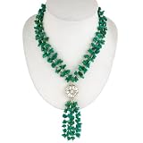 Handmade Dark Green Jade Lariat Necklace With Etched Silver Accent Bead