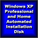 Automated Installation Disk for Microsoft Windows XP Pro Professional or Home Edition SP1 SP2 SP3 that will repartition and format hard drive and perform clean unattended install to remove virus and software problems, repair and renew your computer.