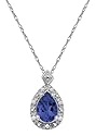 10k White Gold, September Birthstone, Lab Created Sapphire and Diamond Pear Shaped Pendant