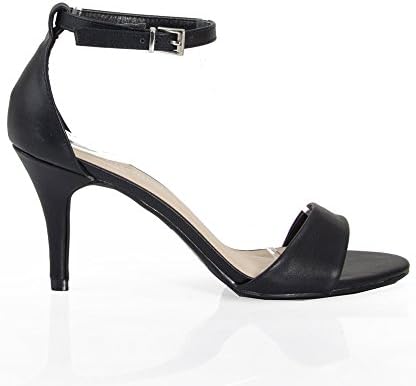 Women's Fashion Vegan Open Toe Ankle Strap Sandal Pump BLACK (8.5)