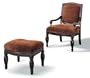 "all New Item Accent Chair & Ottoman With Turned Legs, Accented Carvings In A Dark Brown Finish"