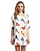 ROMWE Women's Summer Birds Print Short Sleeve Loose Shift Dress White L