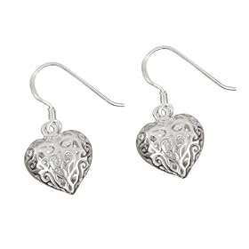 Silver Ladies' Filigree Open Heart Hook Wire Earrings
